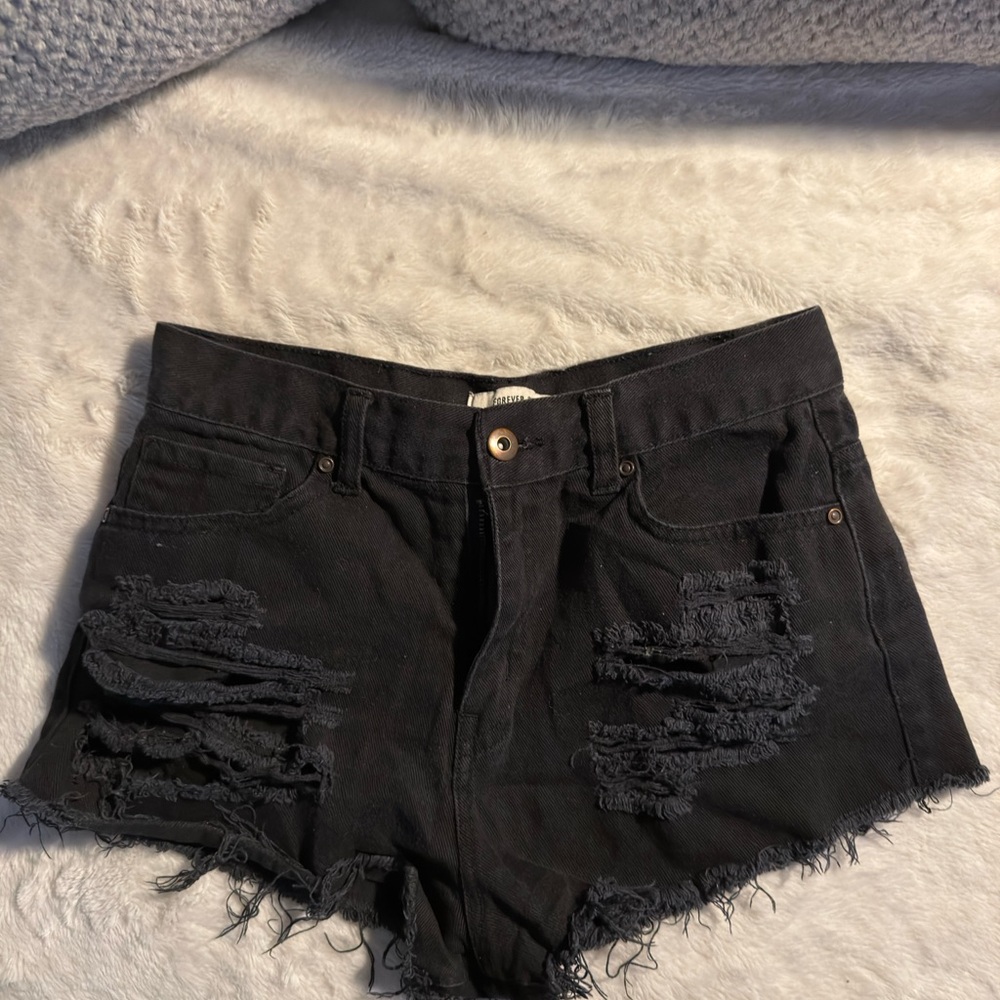 Black Distressed Denim Shorts
